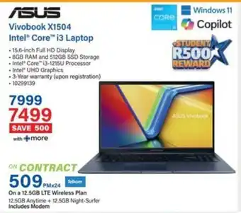 Incredible Connection ASUS Vivobook X1504 Intel Core i3 Laptop offer