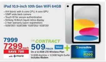 Incredible Connection iPad 10.9-inch 10th Gen WiFi 64GB offer