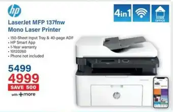 Incredible Connection HP LaserJet MFP 137fnw Mono Laser Printer offer