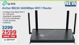 Incredible Connection Tp-link Archer BE230 3600Mbps WiFi 7 Router offer