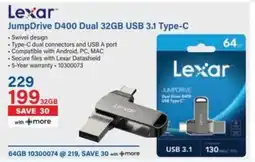 Incredible Connection Lexar JumpDrive D400 Dual 32GB USB 3.1 Type-C offer