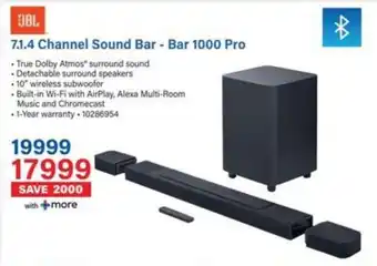 Incredible Connection JBL 7.1.4 Channel Sound Bar - Bar 1000 Pro offer