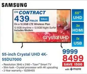 Incredible Connection SAMSUNG 55-inch Crystal UHD 4K-55DU7000 offer