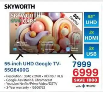 Incredible Connection SKYWORTH 55-inch UHD Google TV-55G6400G offer