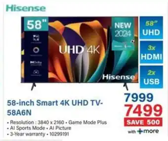 Incredible Connection Hisense 58-inch Smart 4K UHD TV-58A6N offer