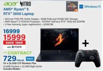 Incredible Connection Acer AMD Ryzen 5 RTX 3050 Laptop offer