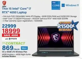 Incredible Connection Thin 15 Intel Core i7 RTX 4050 Laptop offer