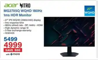 Incredible Connection Acer MG27X5Q WQHD 180Hz 1ms HDR Monitor offer