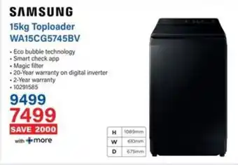 Incredible Connection SAMSUNG Toploader WA15CG5745BV offer