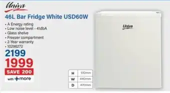 Incredible Connection Univa Bar Fridge White USD60W offer