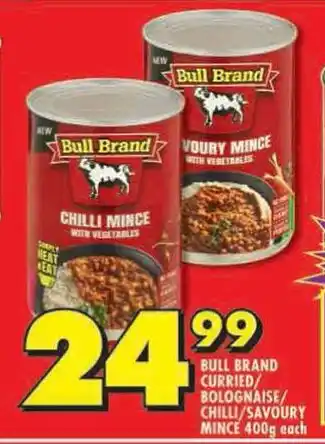 Shoprite Bull brand curried bolognaise/ chilli/savoury mince offer