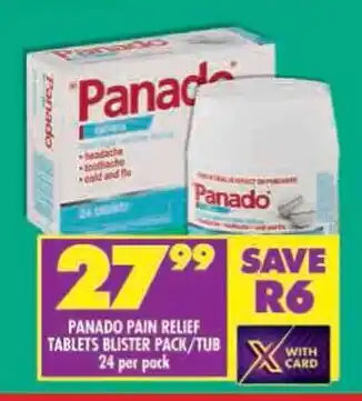 Shoprite Panado pain relief tablets blister pack/tub offer