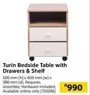 Turin Bedside Table With Drawers & Shelf-500mm(h) x 400mm(w) x 380mm(d)