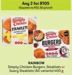 Makro RAINBOW Simply Chicken Burgers, Steaklets or Saucy Steaklets offer