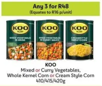 Makro KOO Mixed or Curry Vegetables, Whole Kernel Corn or Cream Style Corn offer