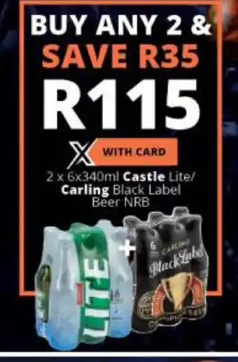 Checkers Liquor Shop Castle Lite/Carling Black Label Beer 2x6x340ml offer