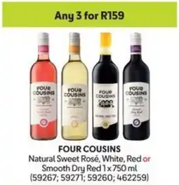 Makro FOUR COUSINS Natural Sweet Rosé, White, Red or Smooth Dry Red offer