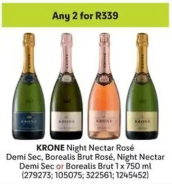 Makro KRONE Night Nectar Rosé Demi Sec, Borealis Brut Rosé, Night Nectar Demi Sec or Borealis Brut offer