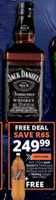 Checkers Liquor Shop Jack Daniel's Tennessee Original/Honey/Fire Whiskey 750ml offer