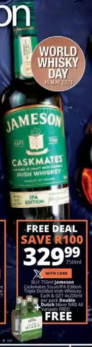 Checkers Liquor Shop Jameson Caskmates Stout/IPA Edition Triple Distilled Irish Whiskey 750ml offer