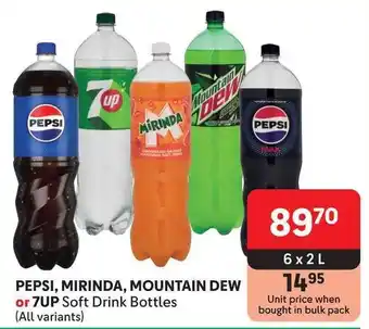 Makro PEPSI, MIRINDA, MOUNTAIN DEW or 7UP Soft Drink Bottles offer