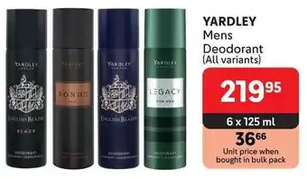 Makro YARDLEY Mens Deodorant offer