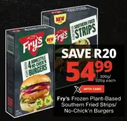 Checkers Fry's Frozen Plant-Based Southern Fried Strips/ No-Chick'n Burgers offer