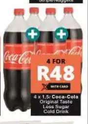 Checkers Coca Cola Original Taste Less Sugar Cold Drink-4 x 1.5Ltr offer