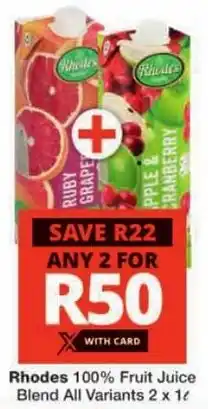 Checkers Rhodes 100% Fruit Juice Blend All Variants offer