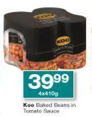 Checkers Koo Baked Beans In Tomato Sauce-4 x 410g offer