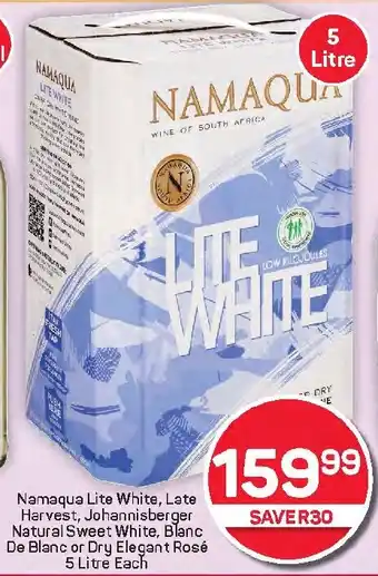 Pick n Pay Hypermarket Namaqua Lite White, Late Harvest, Johannisberger Natural Sweet White, Blanc De Blanc or Dry Elegant Rosé offer