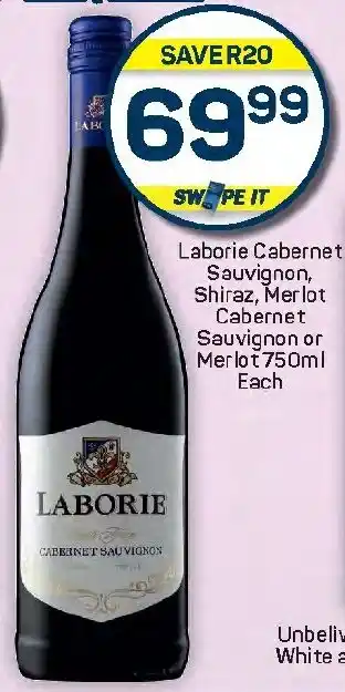 Pick n Pay Hypermarket Laborie Cabernet Sauvignon, Shiraz, Merlot Cabernet Sauvignon or Merlot offer