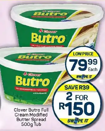 Pick n Pay Hypermarket Clover Butro Full Cream Modified Butter Spread Tub offer