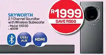 Pick n Pay Hypermarket SKYWORTH 2.1 Channel Soundbar with Wireless Subwoofer offer