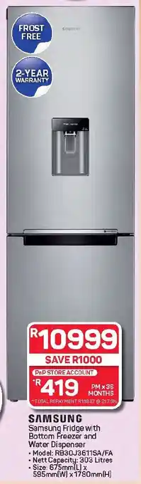 Pick n Pay Hypermarket Samsung Fridge with Bottom Freezer and Water Dispenser offer