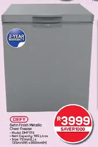 Pick n Pay Hypermarket DEFY Satin Finish Metallic Chest Freezer offer