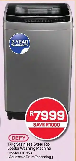 Pick n Pay Hypermarket DEFY Stainless Steel Top Loader Washing Machine offer