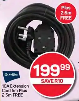 Pick n Pay Hypermarket 10A Extension Cord 5m Plus 2.5m FREE offer
