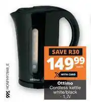 Checkers Hyper Ottimo 1.7Ltr Cordless Kettle (White/ Black)-Each offer