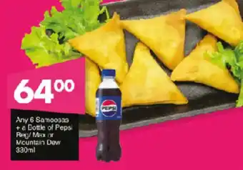 Save Samoosas + a Bottle of Pepsi Reg/Max or Mountain Dew offer