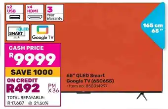 Game TCL 65" QLED Smart Google TV offer