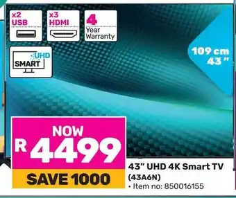 Game Hisense 43" UHD 4K Smart TV (43A6N) offer