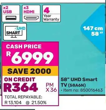 Game Hisense 58" UHD Smart TV (58A6N) offer