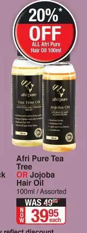 Dis-Chem Afri Pure Tea Tree Or Jojoba Hair Oil Assorted-100ml Each offer
