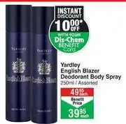 Dis-Chem Yardley English Blazer Deodorant Body Spray Assorted-250ml Each offer