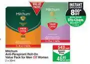 Dis-Chem Mitchum Anti Perspirant Roll-On Value Pack For Men Or Women-2 x 50ml Per Pack offer