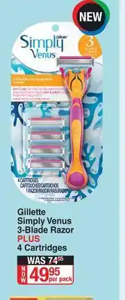 Dis-Chem Gillette Simply Venus 3 Blade Razor Plus 4 Cartridges-Per Pack offer