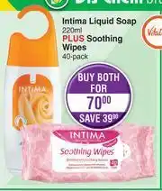 Dis-Chem Intima Liquid Soap 220ml Plus Soothing Wipes 40 Pack-For Both offer