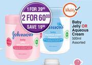 Dis-Chem Johnson's Baby Jelly Or Aqueous Cream Assorted-500ml offer