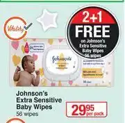Dis-Chem Johnson's Extra Sensitive Baby Wipes-56's Per Pack offer